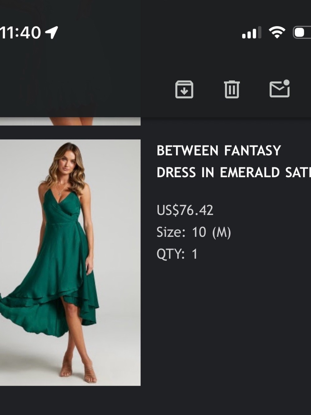 Showpo Emerald Green Satin V-Neck High-Low Wrap Dress